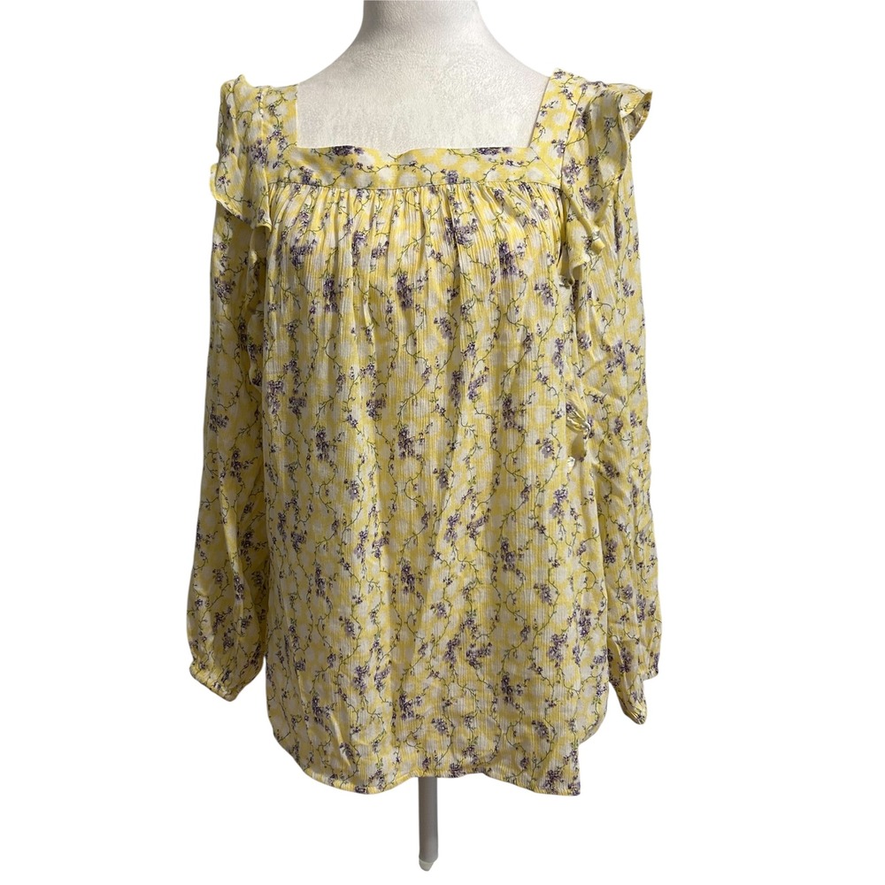 Chaps Large Butter Yellow floral peasant cottage top blouse gardengirl coquette‎